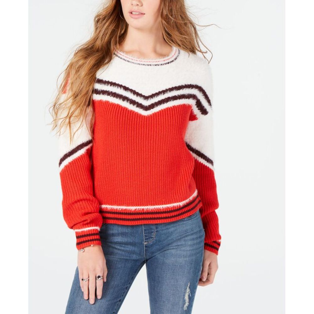 Ohmg Juniors Eyelash Trim Striped Sweater